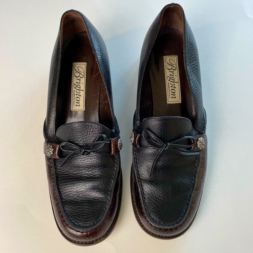 Brighton Dada Leather Bow Tie Loafers Womens Size 8M Made in Italy